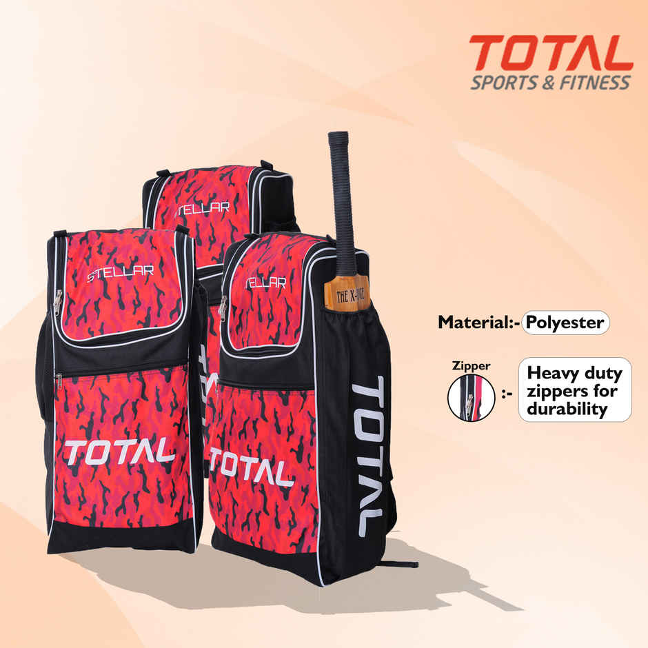 Total Premium Duffle Cricket Bag With Bat Holder & Shoulder Straps-Black-orange, Full-size