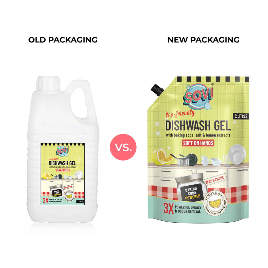 Sovi Eco-Friendly Dishwash Liquid With Baking Soda - Salt And Lemon Extract | Lemon Juicy