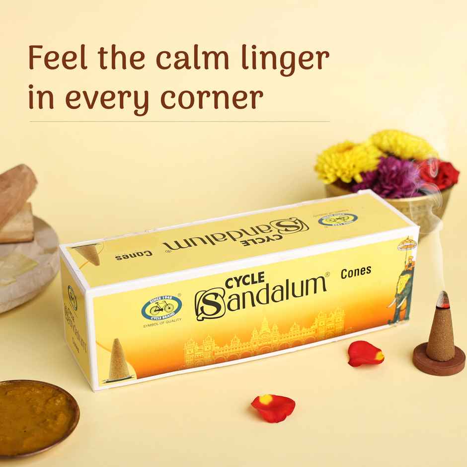 Sandalum (Chandan) Charcoal-Free and Bambooless Incense Cones | 64 Cones, 1 Holder | Cycle