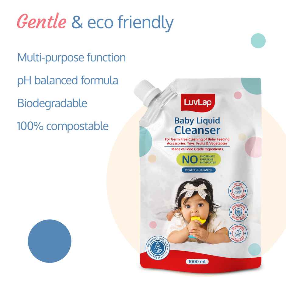 LuvLap Baby Liquid Cleanser Refill pack- 1000ml, Kills 99.9% Germs, No harsh chemicals
