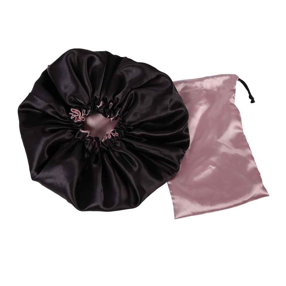 Matkooz Satin Thin Elastic Bonnet/Sleeping Cap (Black)