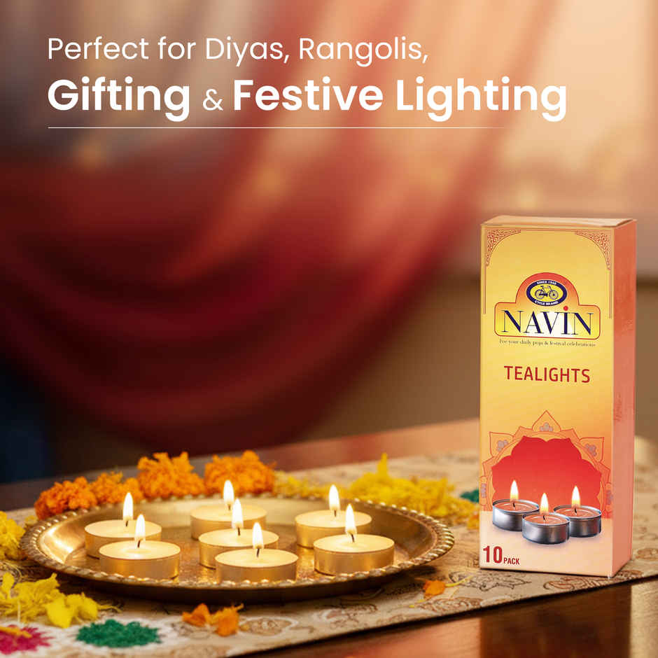 Navin Tealight Candles | Pack Of 10 | 8 g Each | Cycle