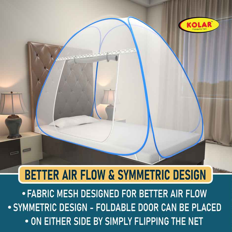 Kolar Foldable Mosquito Net For Single Bed | WHite & Blue - 6.5 x 4 ft