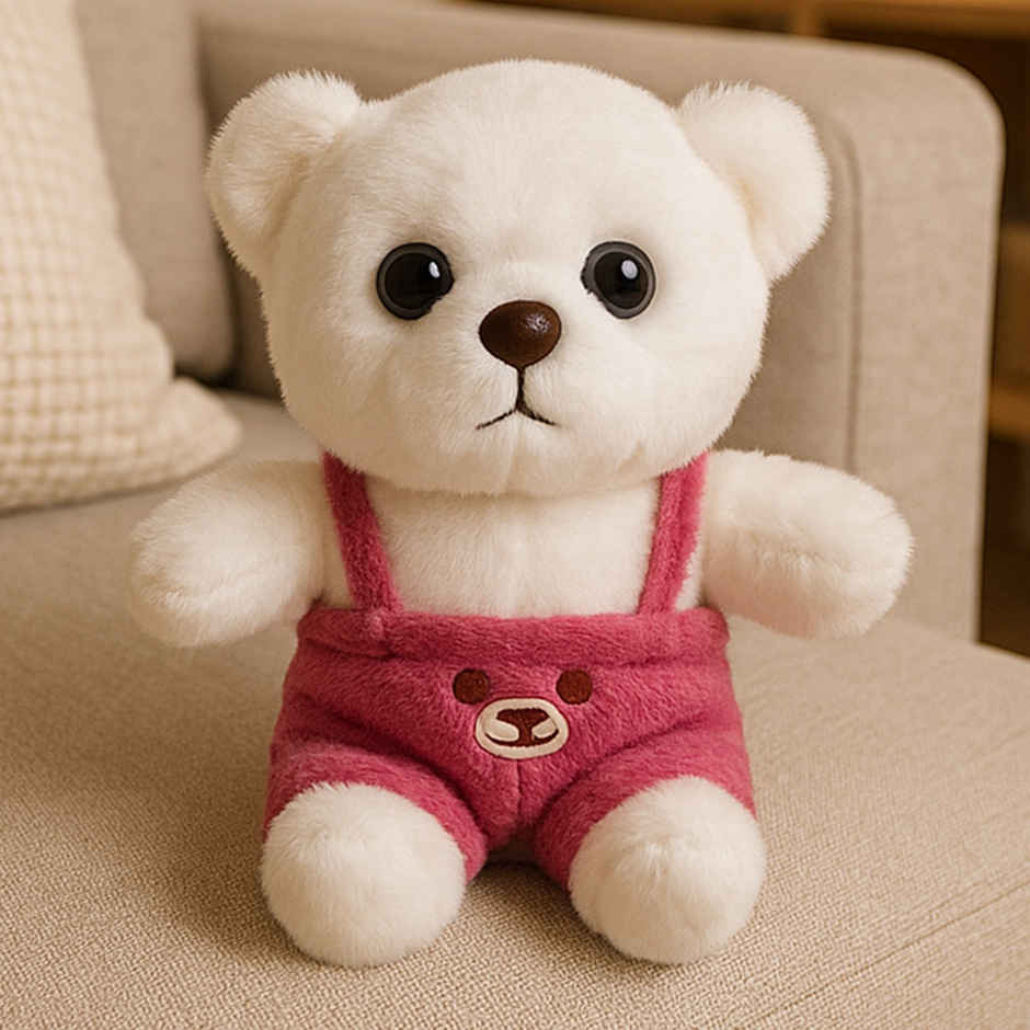 Spanker Teddy Soft Toy with Colourful Dungaree | Cute Kids Plush | White - 23 cm