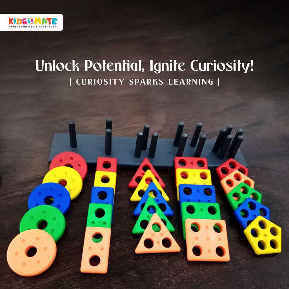 Kidsmate Geometric Plastic Blocks | Sorting & Stacking Toys for Toddlers & Kids | Multicolour