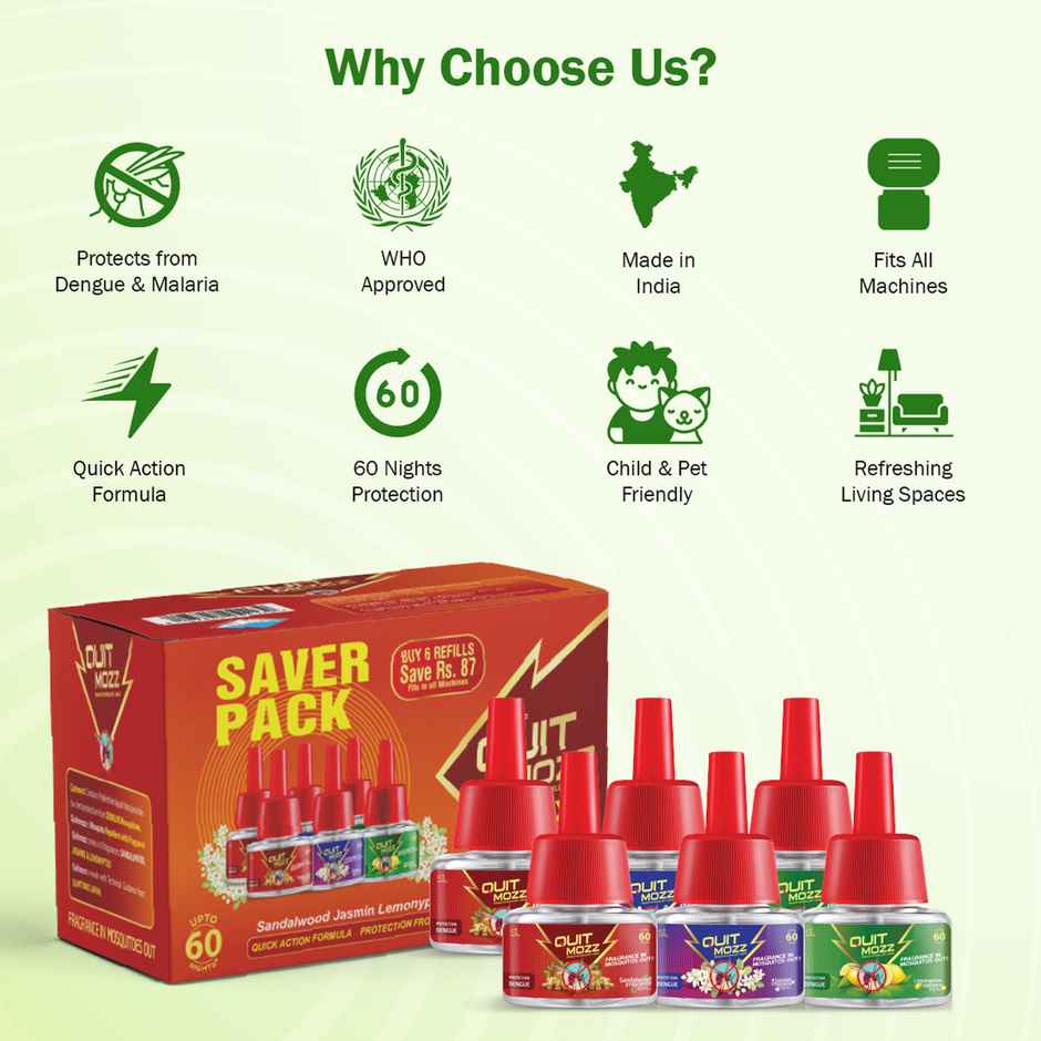 Quitmozz Saver Aromatic Lemonyptus, Sandalwood & Jasmin Liquid Vaporiser Mosquito Repellent