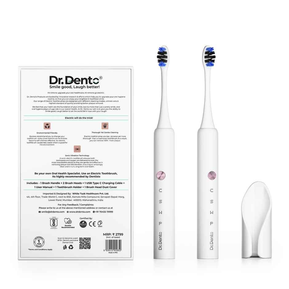 Dr.Dento Pro Series Electric Toothbrush | 4 Modes + Tongue Cleaner - Pearl White