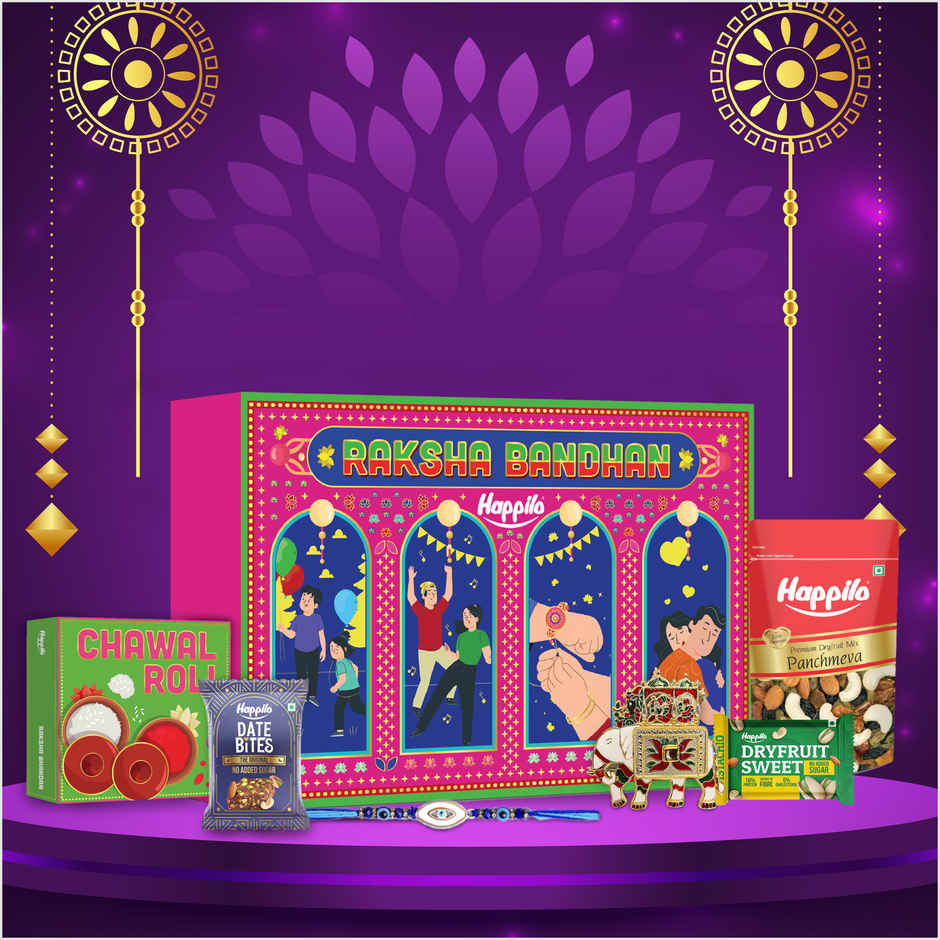 Happilo Premium Rakhi Gift Box for Brother|8 Inclusion|Roli Chawal with Designer Plate