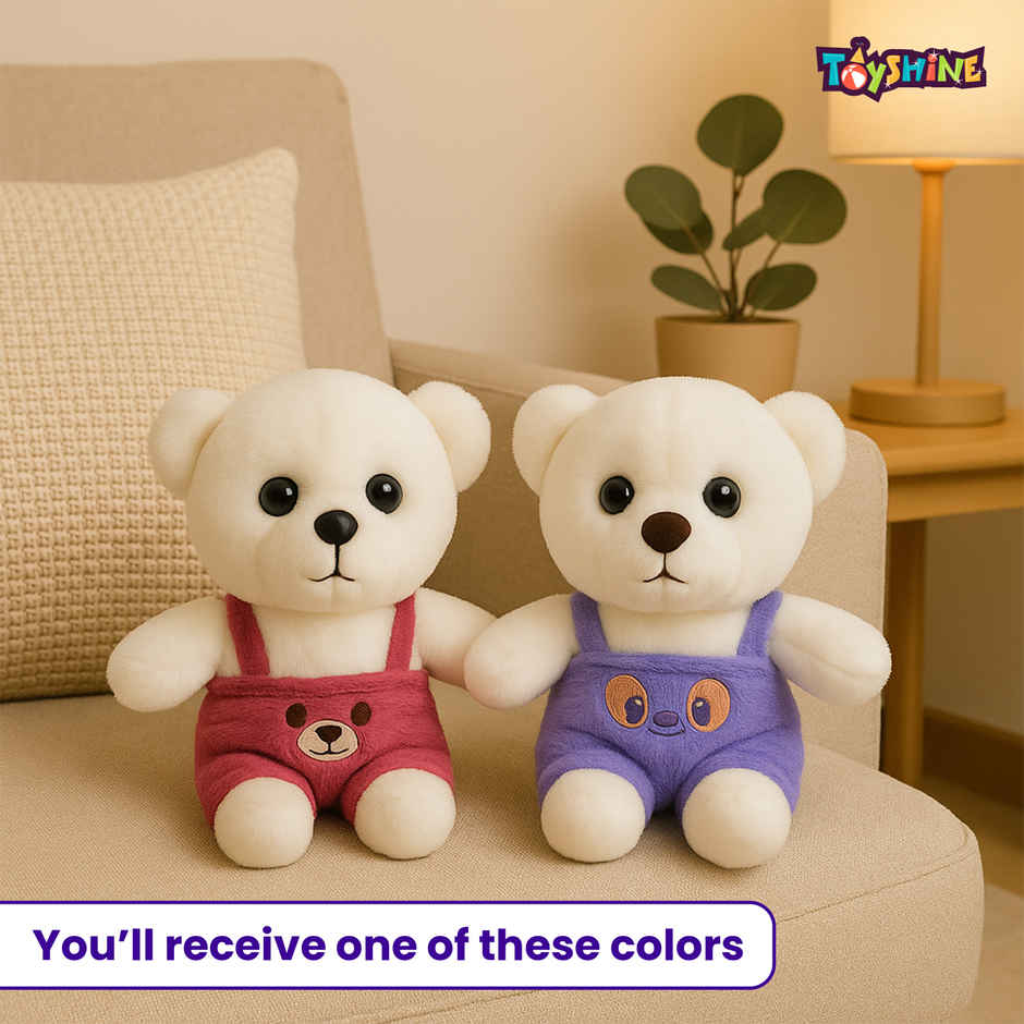 Spanker Teddy Soft Toy with Colourful Dungaree | Cute Kids Plush | White - 23 cm