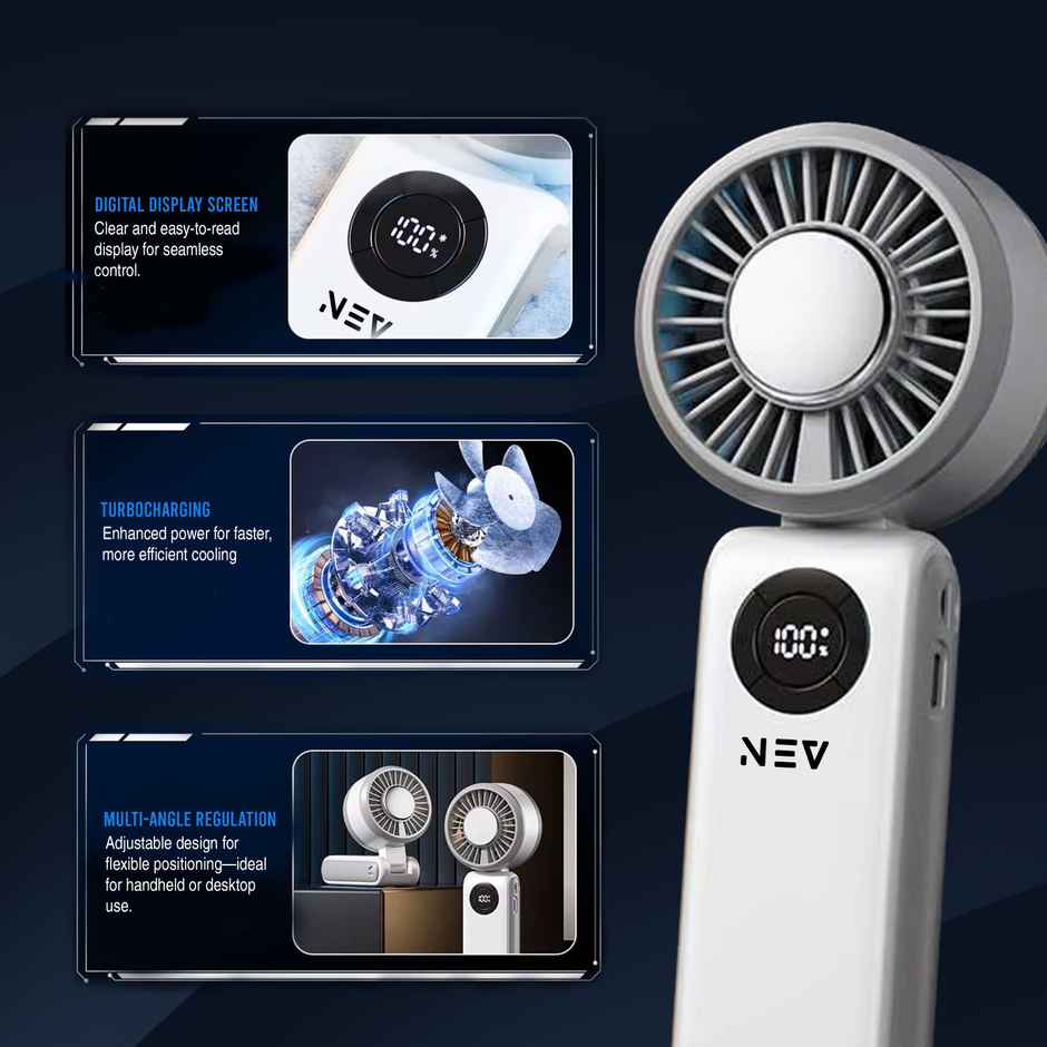 NEV Aerion Portable Fan with Icing Pad | Bendable Head, Handheld and Desktop | 4000 mAh