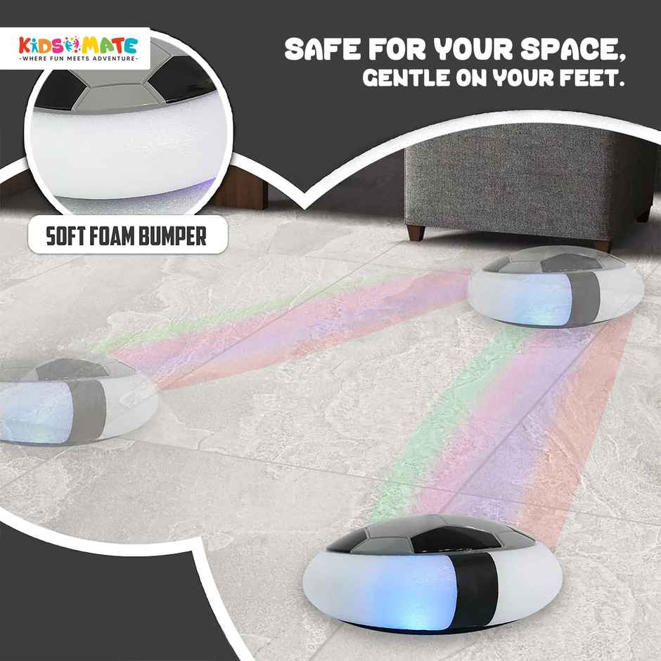 Kidsmate Hover Football with LED Lights & Foam Bumper - Indoor Soccer Toy - Grey