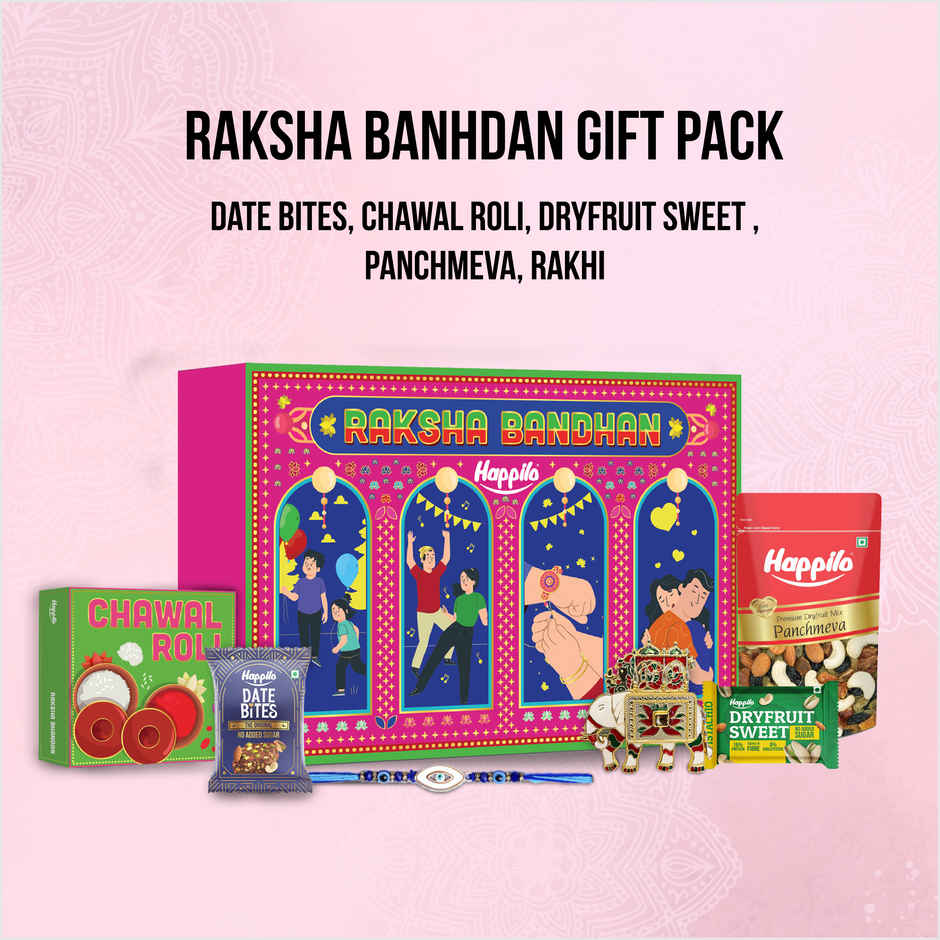 Happilo Premium Rakhi Gift Box for Brother|8 Inclusion|Roli Chawal with Designer Plate
