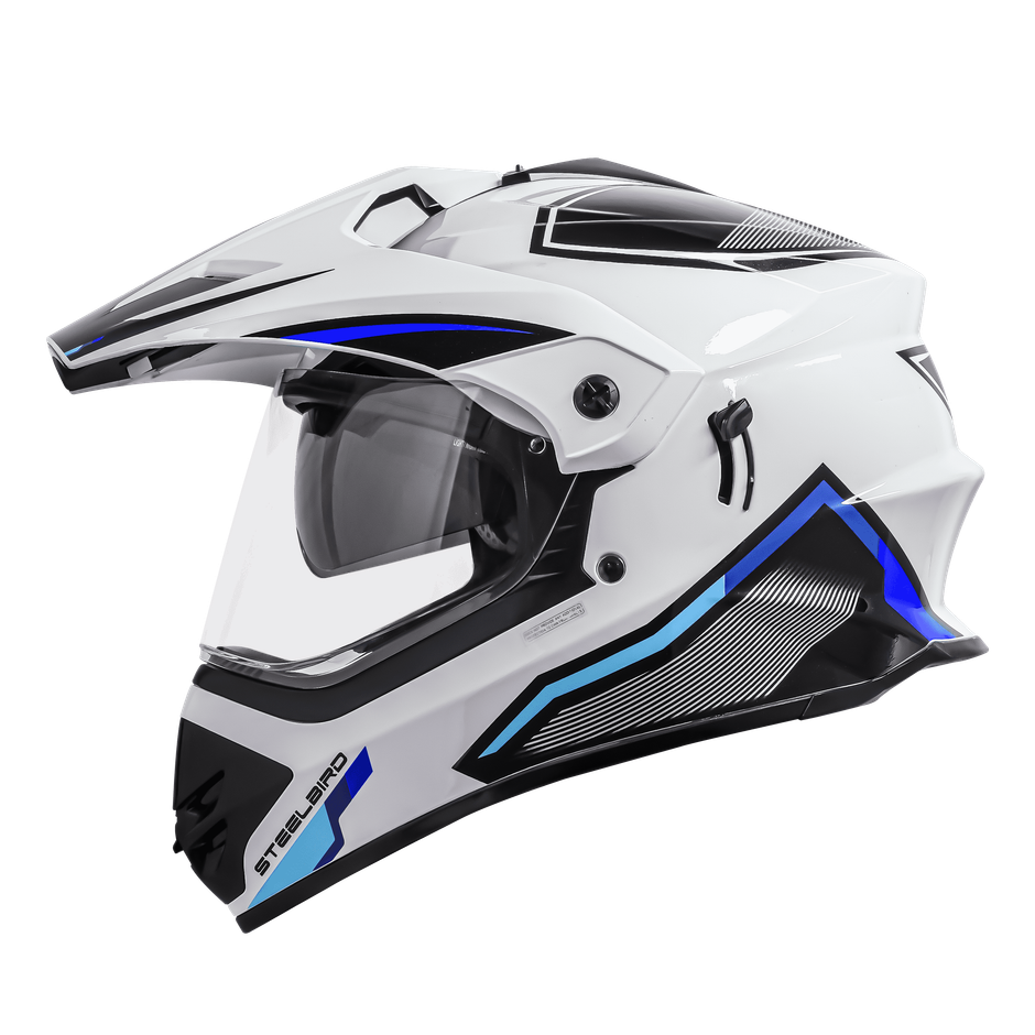 Steelbird SBH-13 Iss Racer Glossy White With Blue 600 mm - L