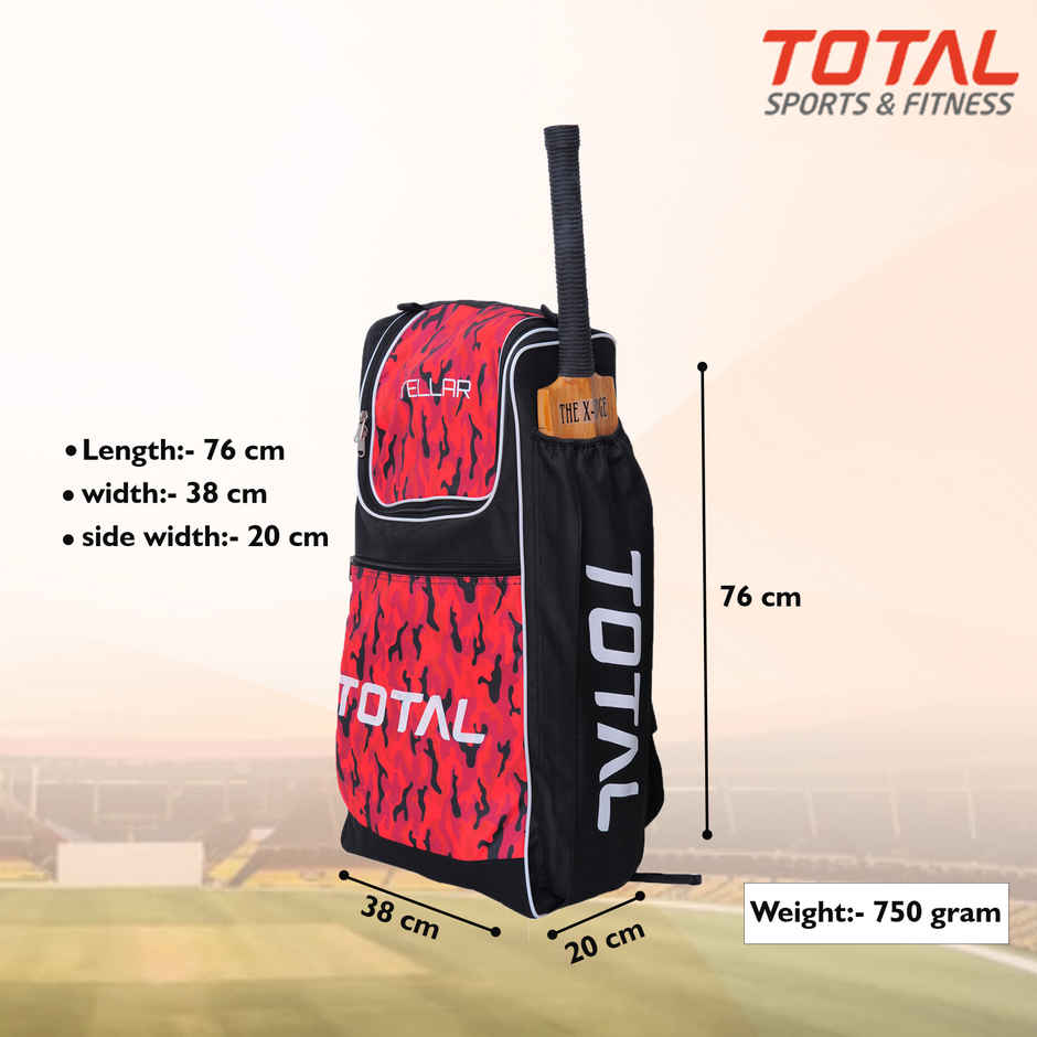 Total Premium Duffle Cricket Bag With Bat Holder & Shoulder Straps-Black-orange, Full-size
