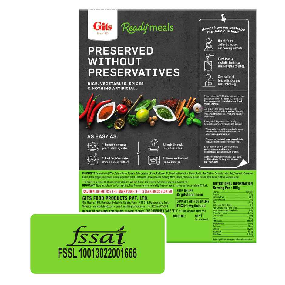 Gits Veg Biryani | Ready to Eat | Convenient & Flavourful