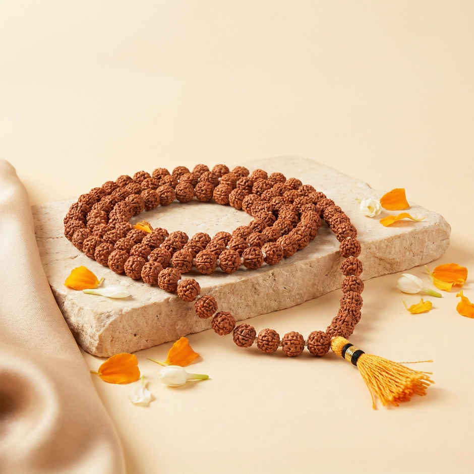 Panchmukhi Rudraksha Japa Mala | 8 mm | 108 Beads | Meditation & Puja | Cycle