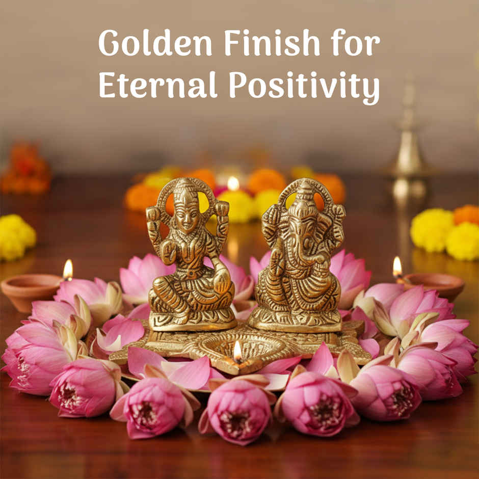 Pure Metal Lakshmi Ganesh Idol with Diya for Puja, Mandir & Diwali Decoration | Cycle