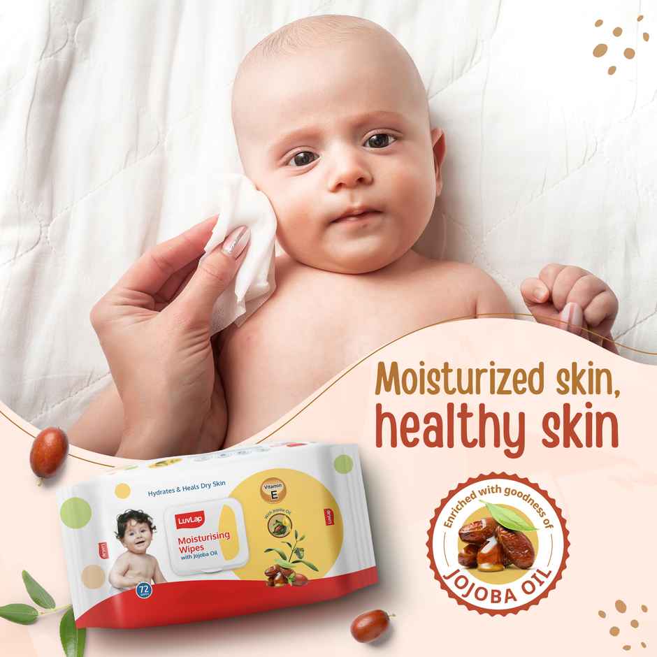 Luvlap Baby Wipes Jojoba With Lid - Buy 2 Get 1 Free | 72 Pulls Per Pack