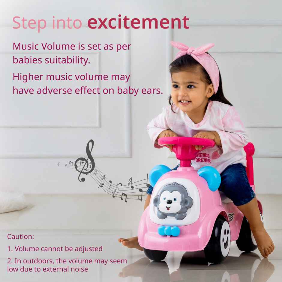 LuvLap Sunny Ride On Car with Music Horn Push Handle Backrest Guard Pink for Kids 1-3 Years