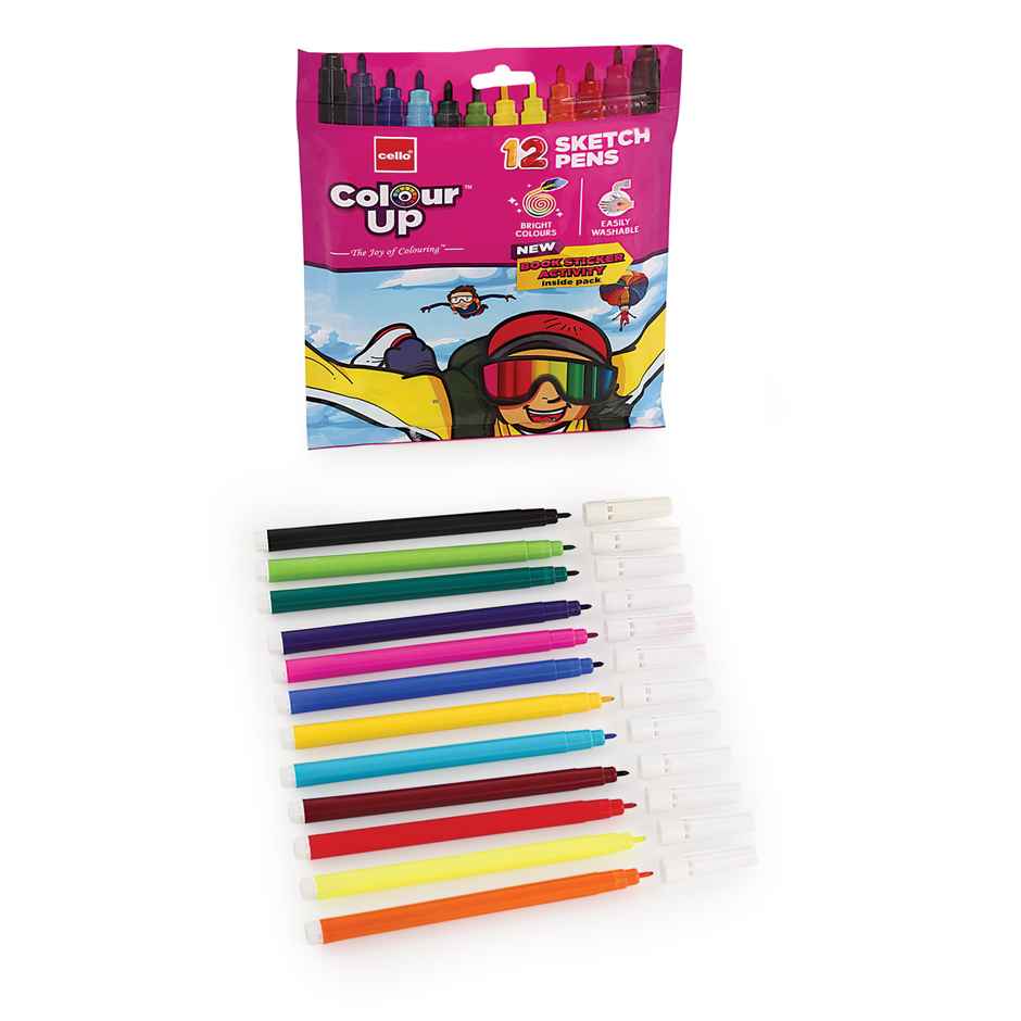 Cello ColourUp 12 Sketch Pens (Return Gift Pack of 10)|Kanjak Gift Set