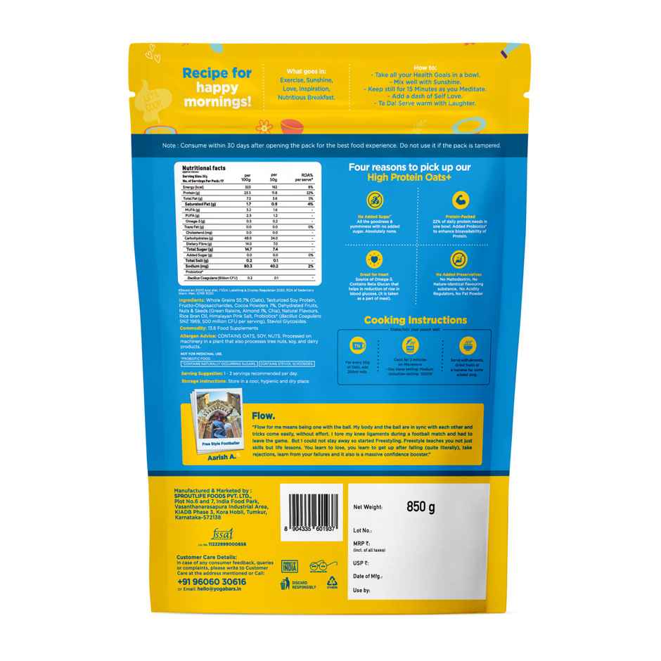 Yogabar 23 g High Protein Oats | Choco Almond | No Added Sugar 