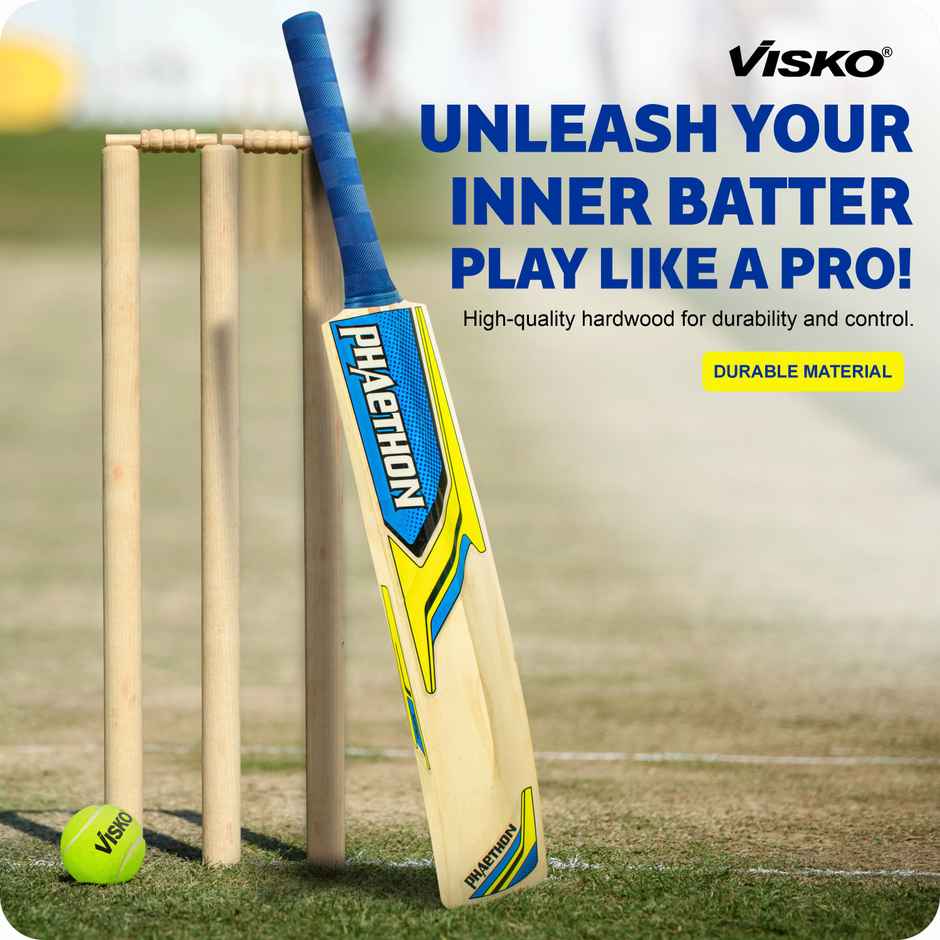Visko MOI0049 Phaethon Wooden Cricket Bat & Tennis Ball Full Size | White