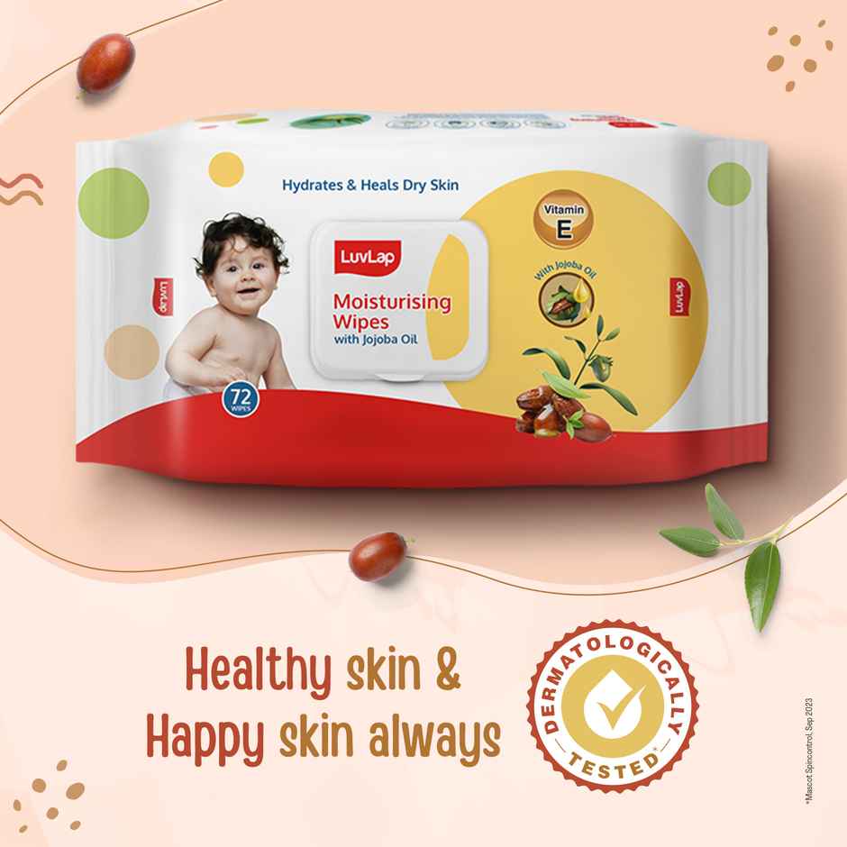 Luvlap Baby Wipes Jojoba With Lid - Buy 2 Get 1 Free | 72 Pulls Per Pack