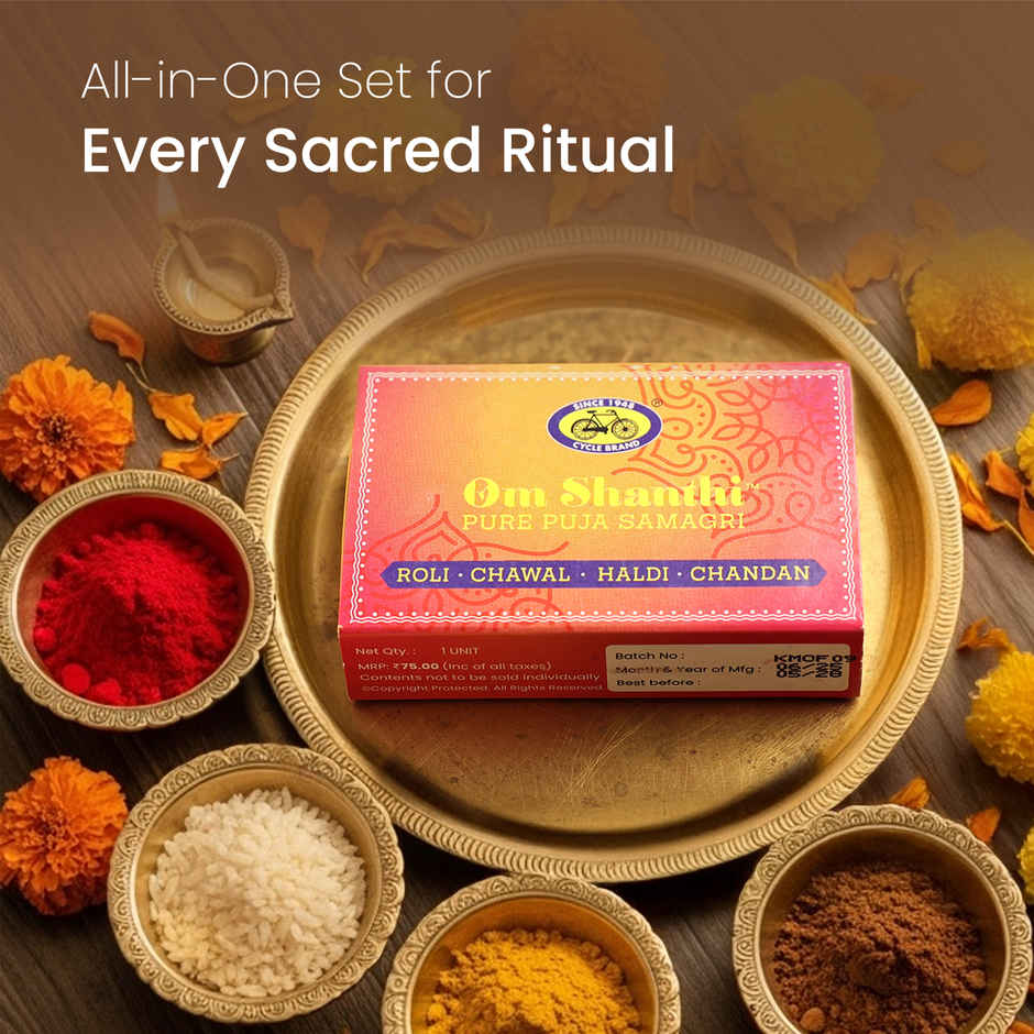Om Shanthi Roli Chawal Set | Roli | Chawal | Haldi | Chandan | From House of Cycle