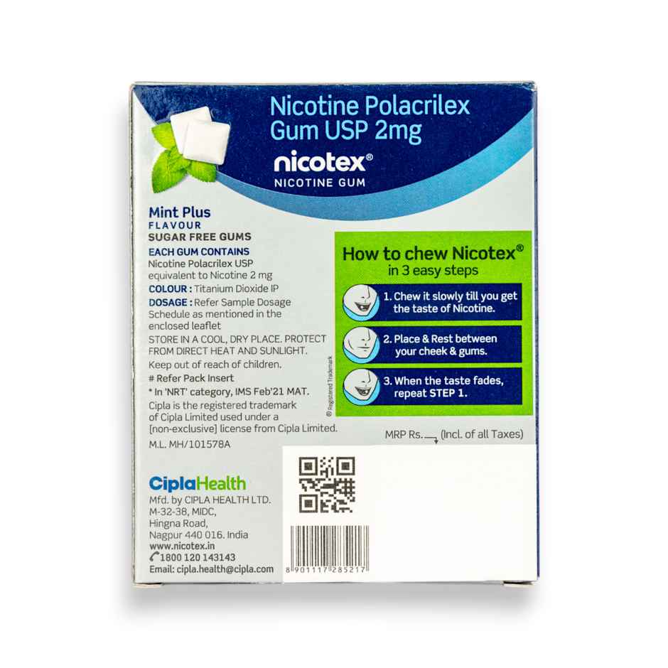 Nicotex 2mg Mint Plus Sugar Free Chewing Gum