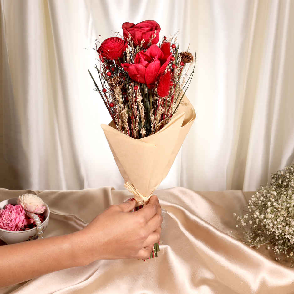 Crimson Romance Natural Dried Flower Bouquet | Eternal Blooms