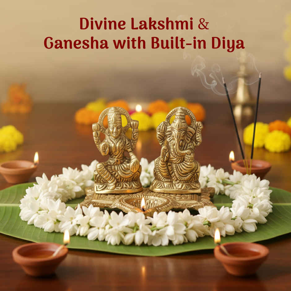 Pure Metal Lakshmi Ganesh Idol with Diya for Puja, Mandir & Diwali Decoration | Cycle