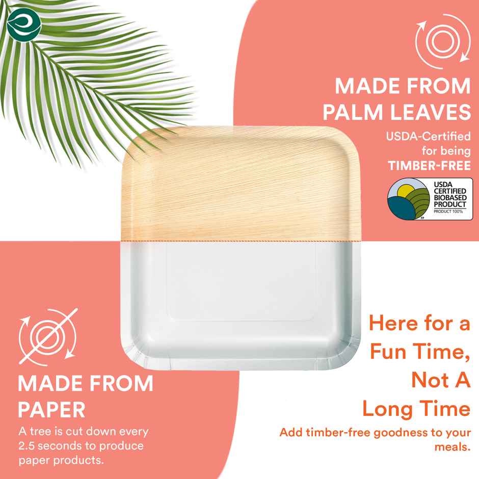 Palm Leaf Plate | Square | 8 inch | 10 Count | Eco Soul
