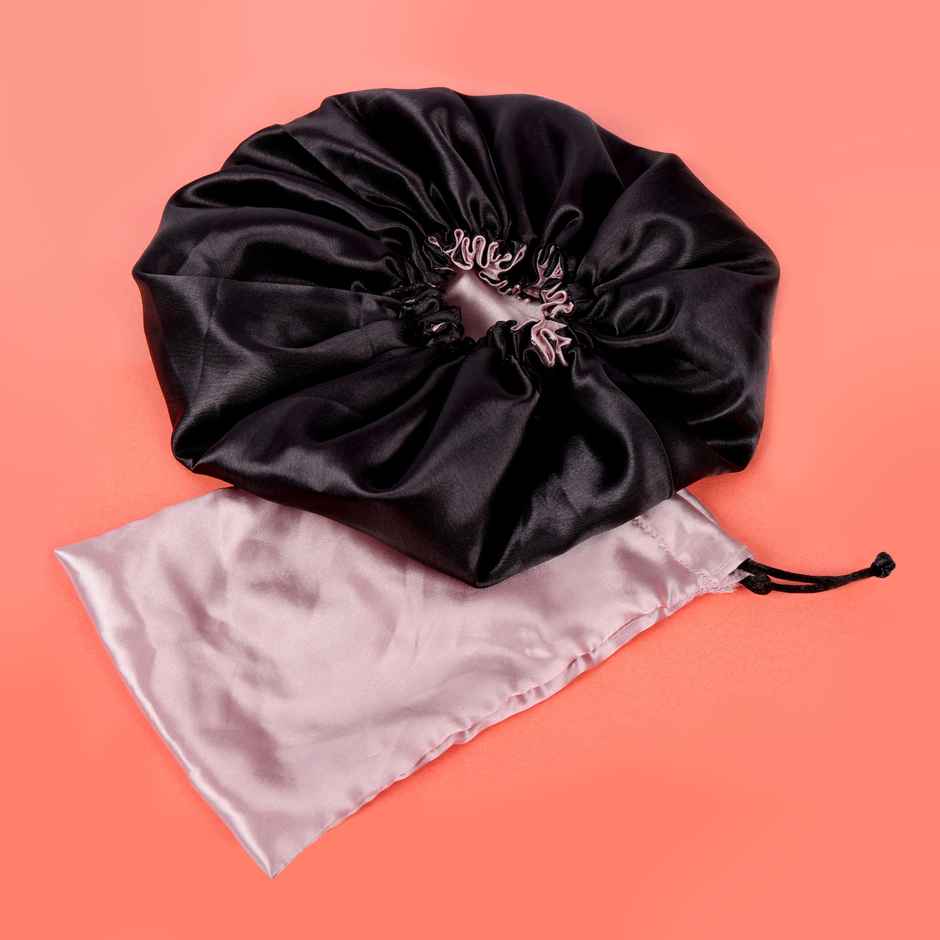 Matkooz Satin Thin Elastic Bonnet/Sleeping Cap (Black)