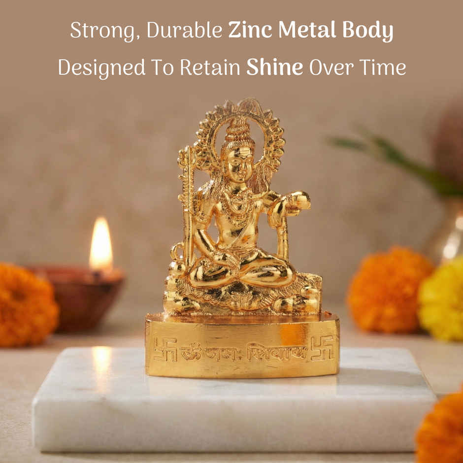 Shiv Idol | Religious Statue | Zinc Metal | Gold Coated | 2.5 Inch | Cycle