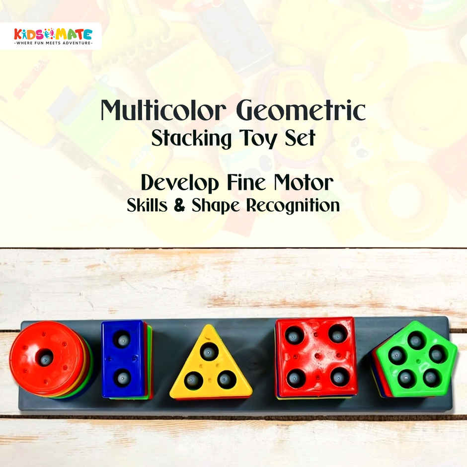 Kidsmate Geometric Plastic Blocks | Sorting & Stacking Toys for Toddlers & Kids | Multicolour