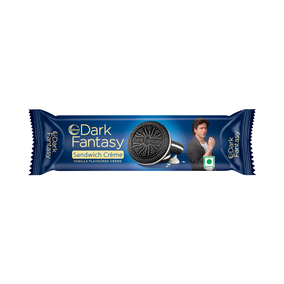 Sunfeast Dark Fantasy Vanilla Creme | Dark Crunchy Biscuit with Smooth Vanilla Creme