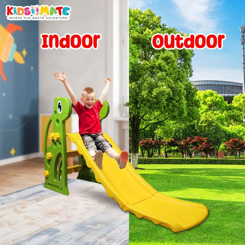 Kidsmate Indoor/Outdoor Slide for Toddlers 2-4Y - PE Plastic, Easy Assembly - Yellow/Green
