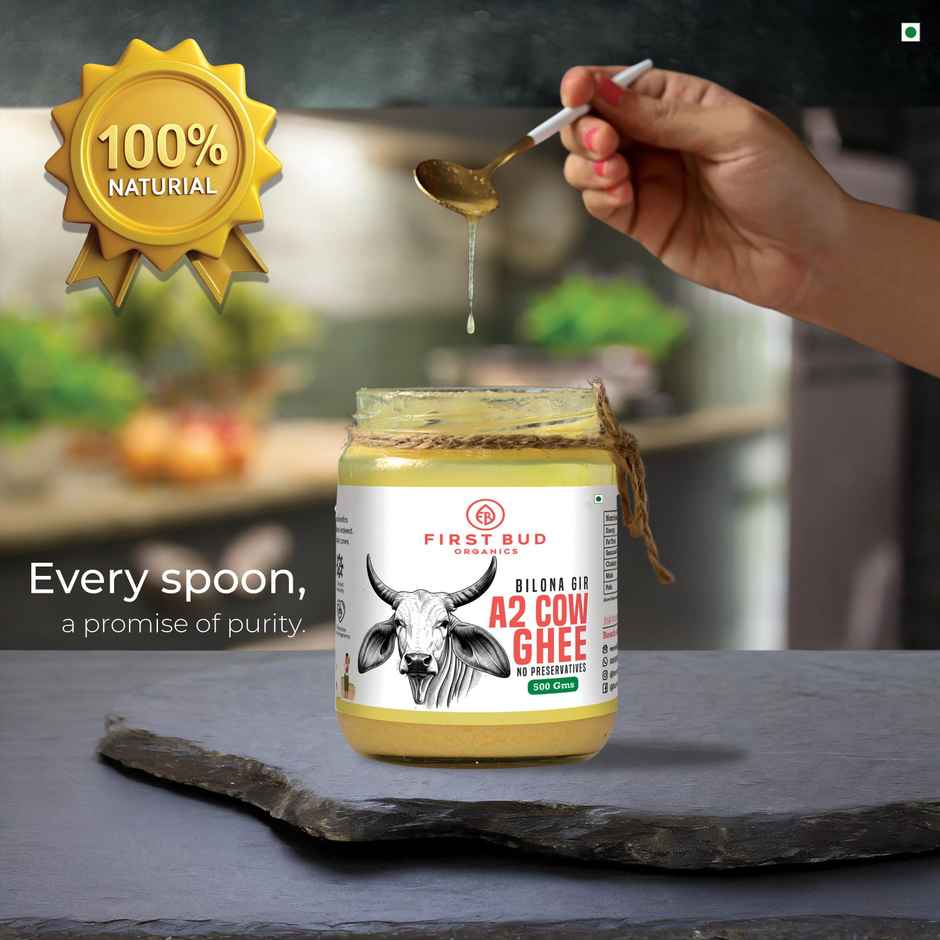 First Bud Organics Bilona Gir A2 Cow Desi Ghee- Glass Jar Pack | Traditional Bilona Gir Method