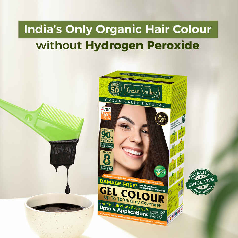 Indus Valley Gel Hair Colour for Women & Men Damage, Ammonia&PPD Free Hair Color | Dark Brown