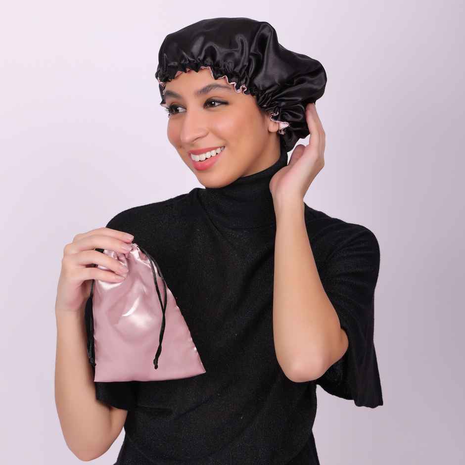 Matkooz Satin Thin Elastic Bonnet/Sleeping Cap (Black)