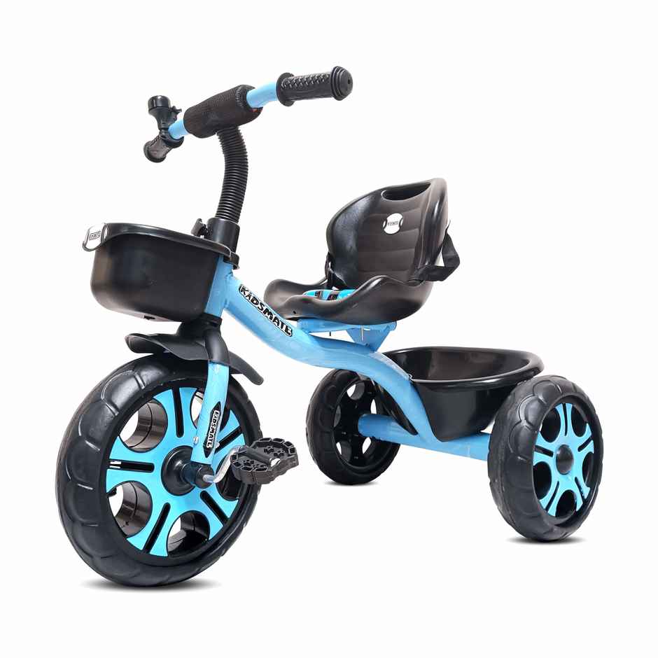 Kidsmate Ninja Plug-N-Play Tricycle with Basket & Seat Belt for Kids 1-4Y - Blue