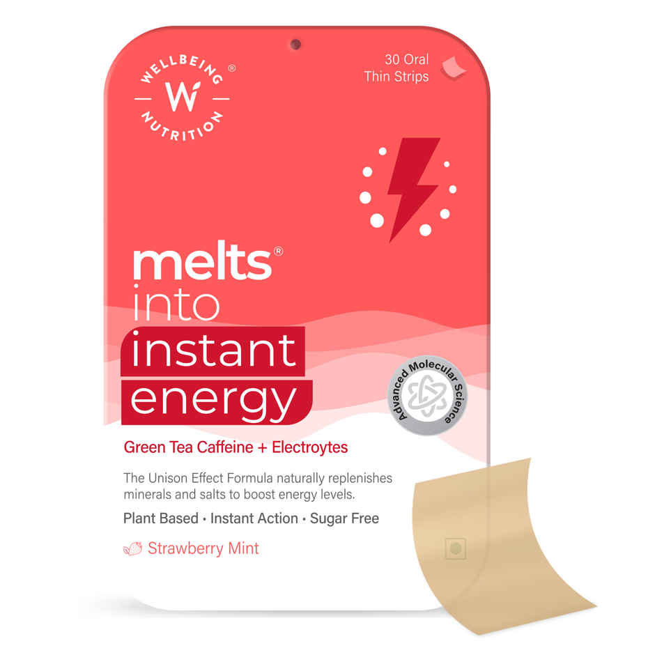 Wellbeing Nutrition Melts Instant Energy, Truly Plant-Based Green Tea Caffeine - 30 Oral Strips