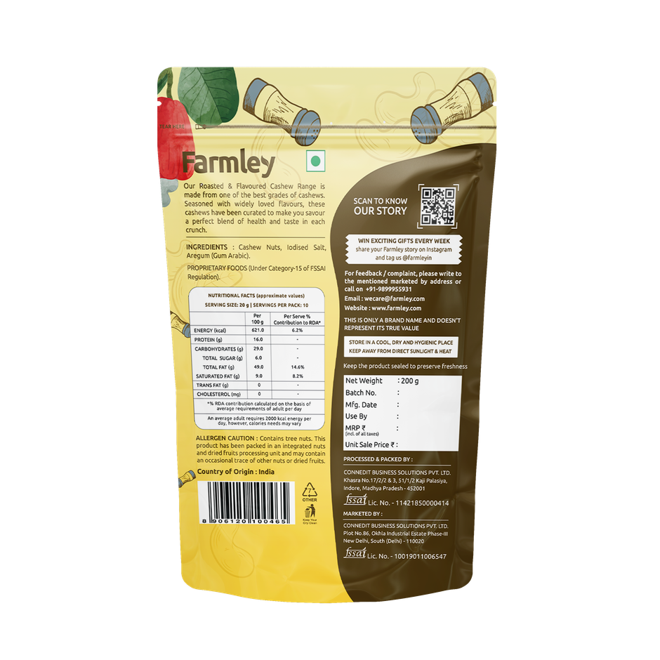 Farmley Classic Salted and Roasted Cashews | Kaju Snacks