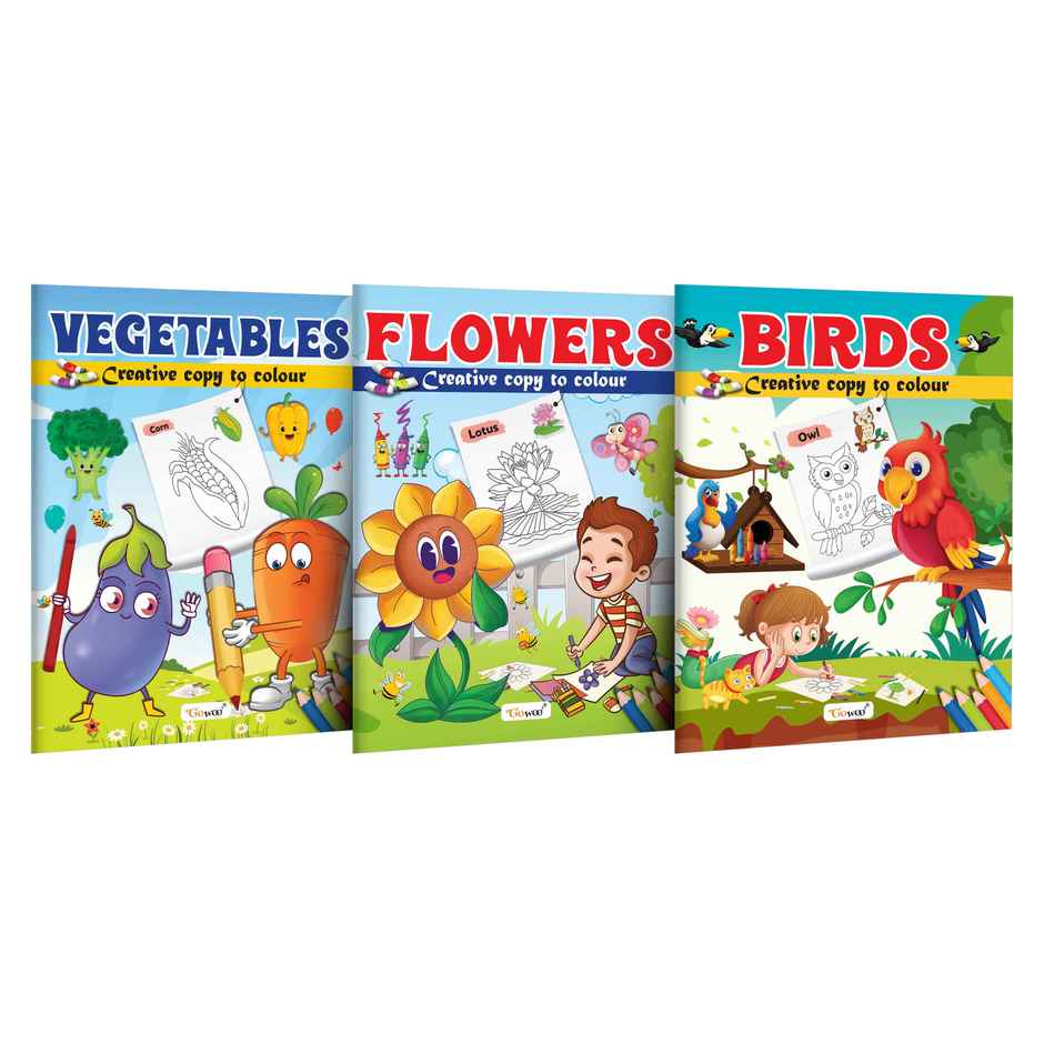 Vegetables | Flowers & Birds - Creative Copy to Colour Book -colouring Book for Children-combo of 3