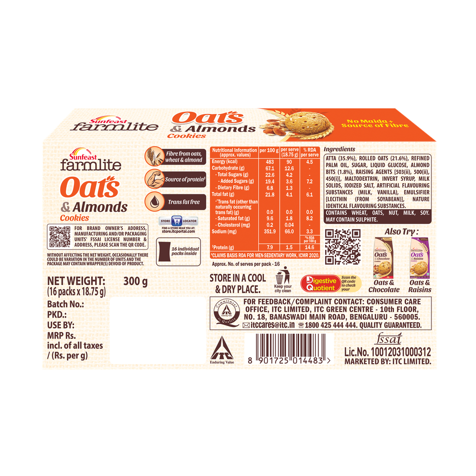 Sunfeast Farmlite Oats & Almonds Cookies