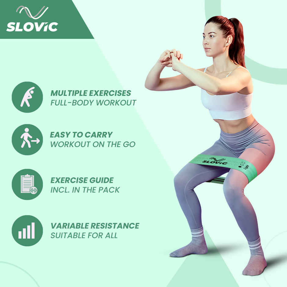 Slovic Fabric Resistance Bands | Anti-Slip Mini Loop Bands with Workout Guide