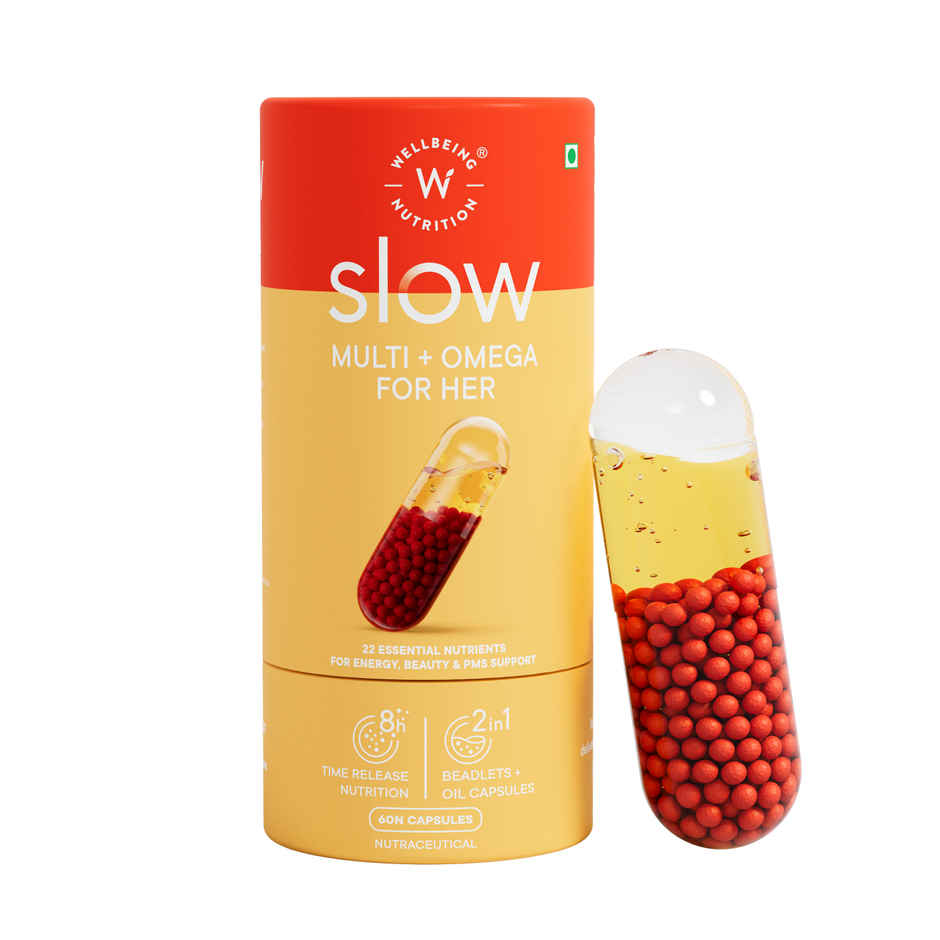 Wellbeing Nutrition Slow Multi + Omega for Her Multivitamin Vegan omega-3 Oil, B-complex