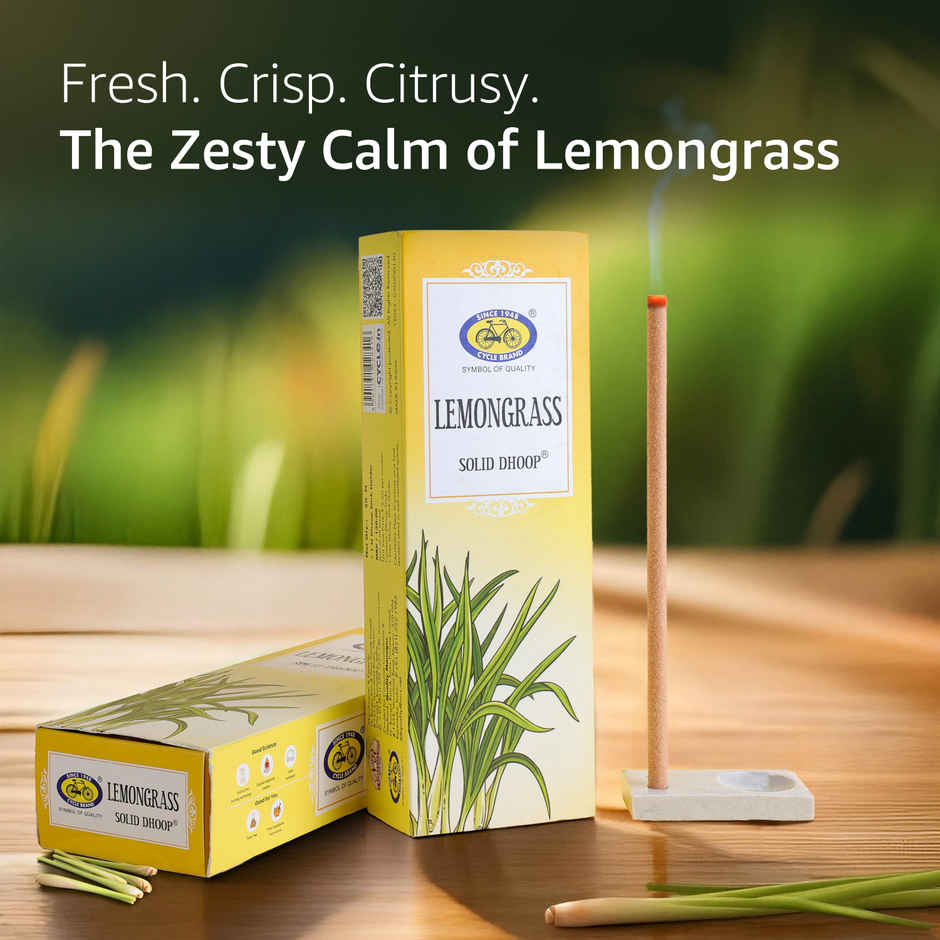 Pure Lemongrass Bambooless Solid Dhoop Stick | 6 Inch | 50 Sticks Pack | Cycle