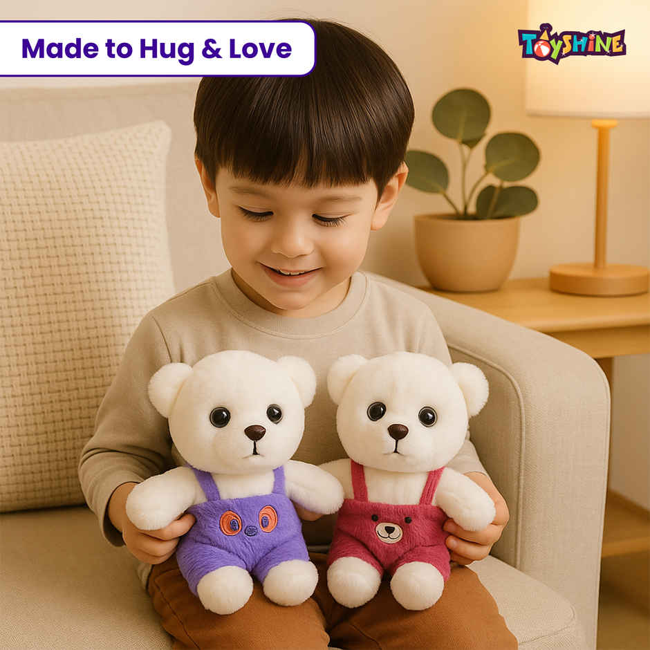 Spanker Teddy Soft Toy with Colourful Dungaree | Cute Kids Plush | White - 23 cm