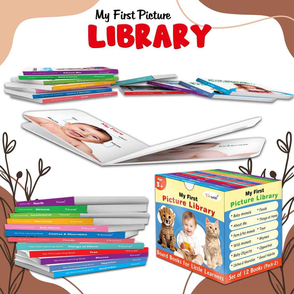 My First Picture Library Box of 12 | Gift for Kids in Blue - Educational Board Books for Kids